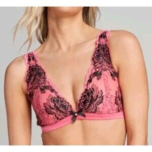 AGENT PROVOCATEUR Yara Bra Bralette 1/XS Black Pink Floral Lace Sheer RacerBac
